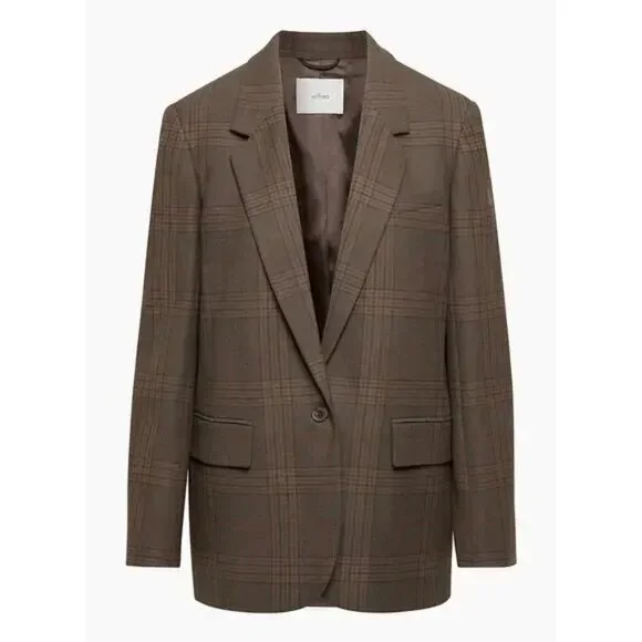 Aritzia Wilfred Generation Blazer Brown Plaid Twill Single Breasted Medium - Picture 3 of 8